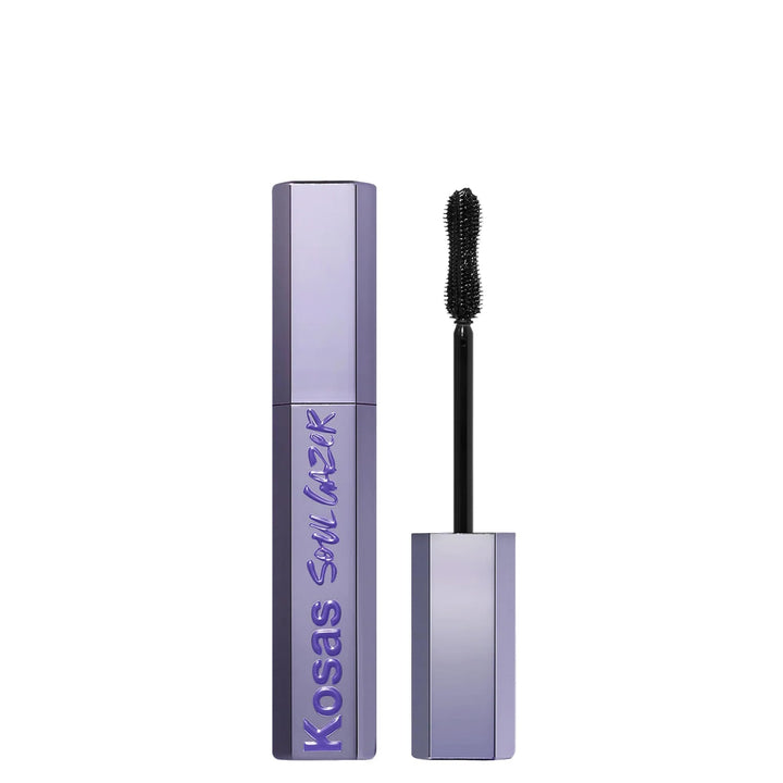 Kosas front packaging showing compact mascara, easy travel use