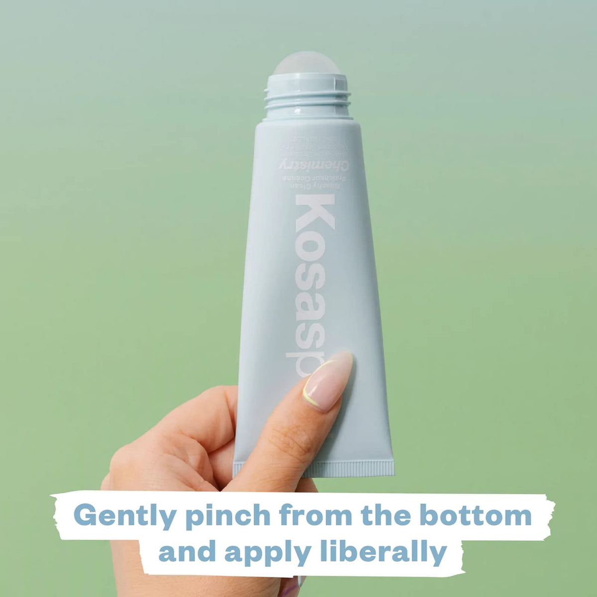 Kosas applied underarm with shirt nearby showing no-residue, stain-free benefit