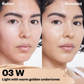 Kosas Revealer concealer wand with a creamy drop, demonstrating precise, mess-free application