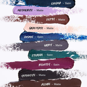 Kosas Soulgazer swatch on skin showing pigment payoff and satin blue sheen