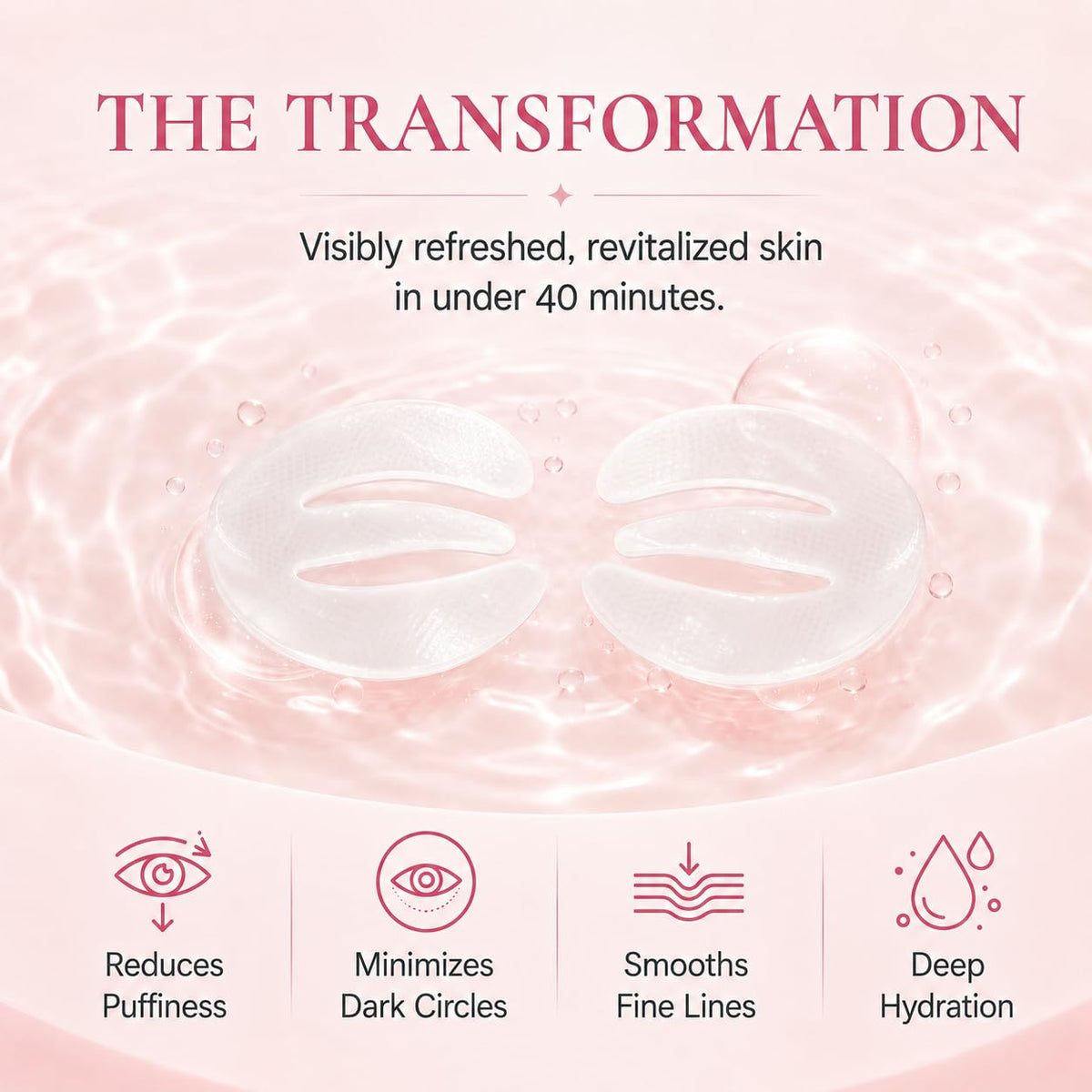 KOSEON hydrogel texture detail showing transparent gel, highlights lightweight hydration