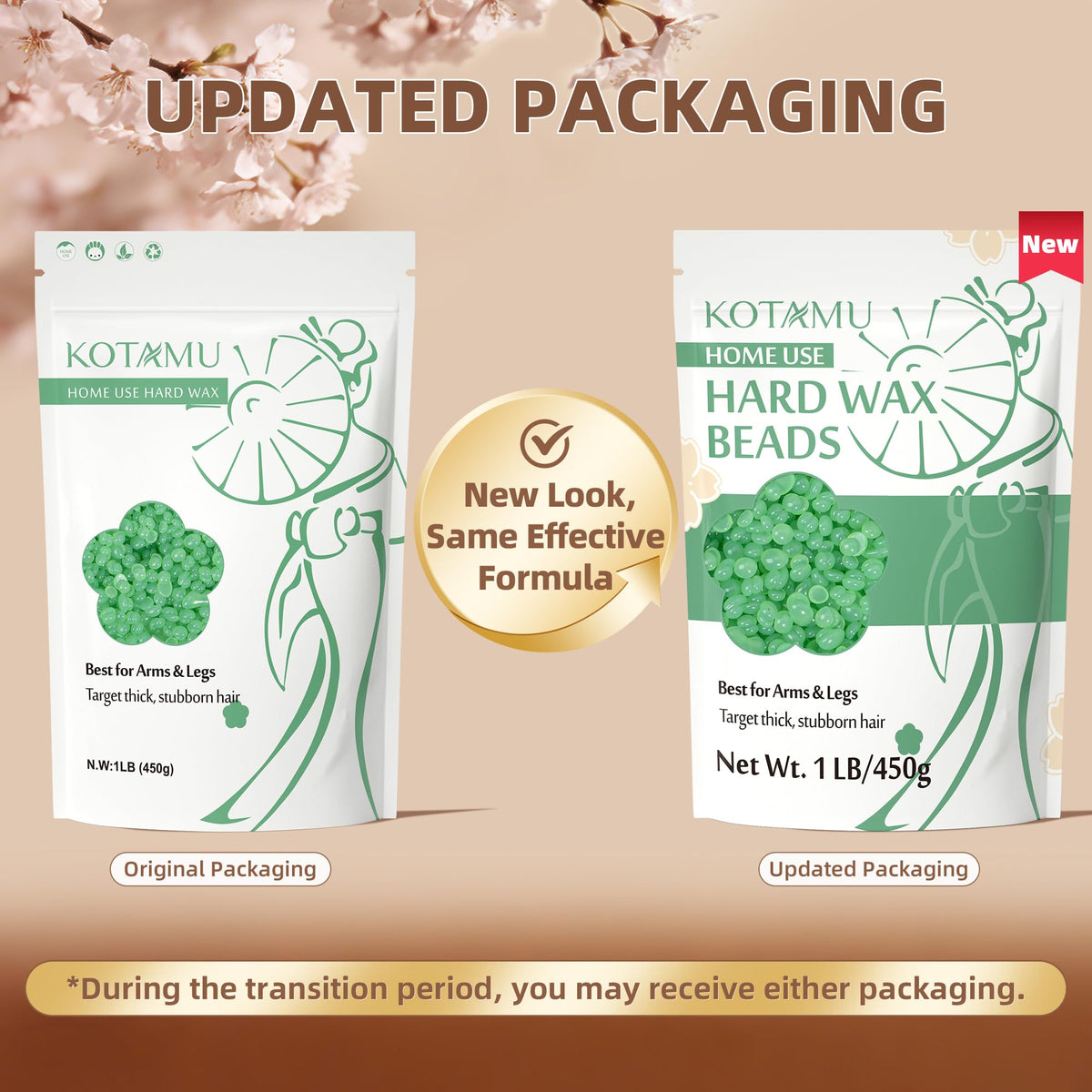 KOTAMU close-up wax pearls texture, benefit easy melting and even application