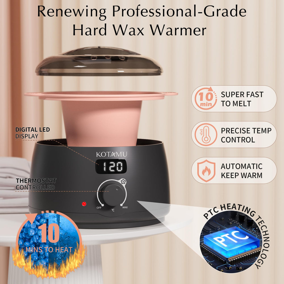 KOTAMU digital heater display closeup offering precise temperature control