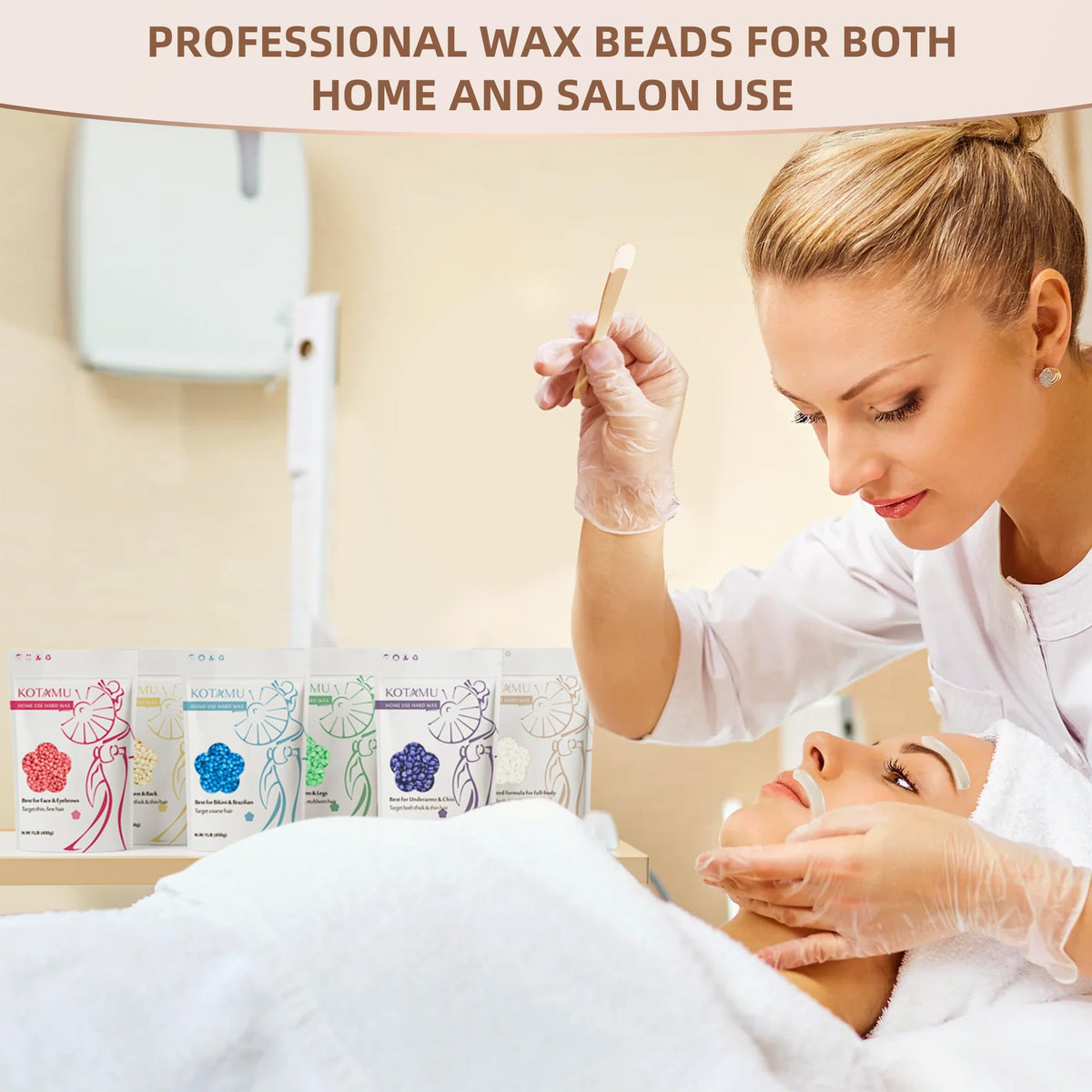 KOTAMU home waxing kit on vanity, lifestyle scene showcasing convenience benefit