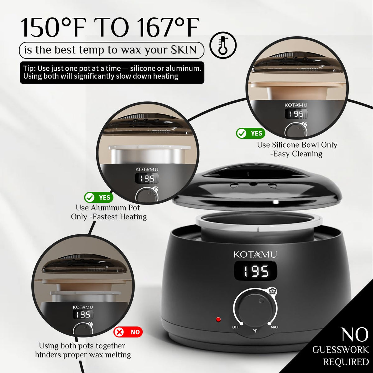 KOTAMU silicone bowl with wax pots for easy cleanup and even heating