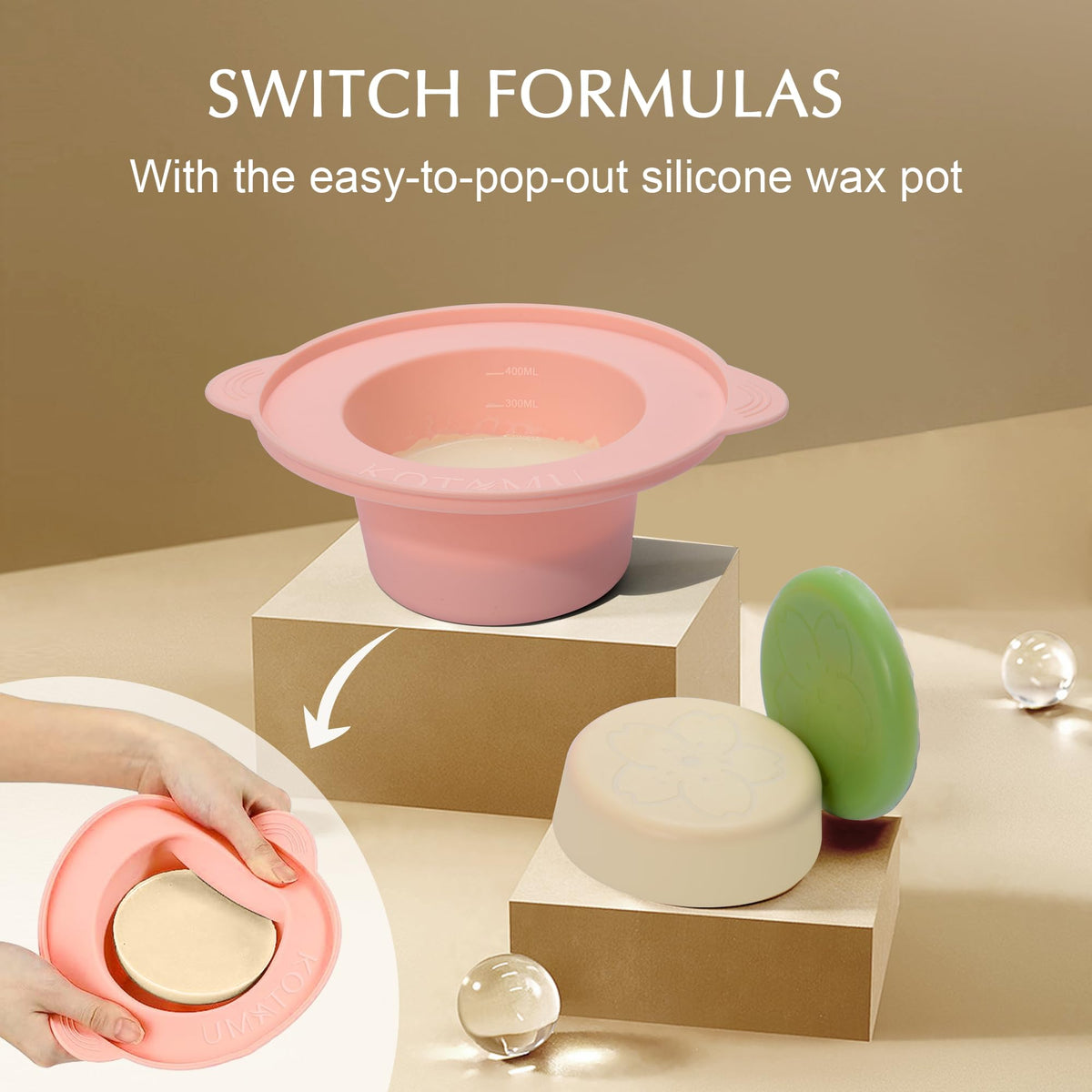 KOTAMU wax pot held in hand to show scale and portability advantage