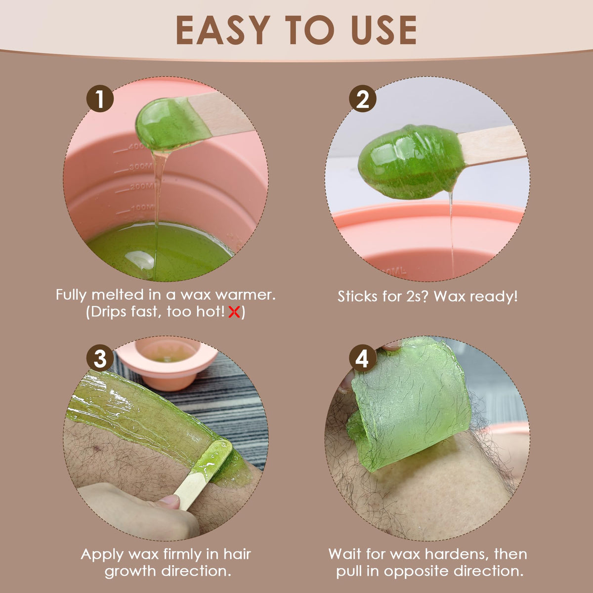 KOTAMU wax beads for face fine hair example, benefit gentle removal for delicate areas