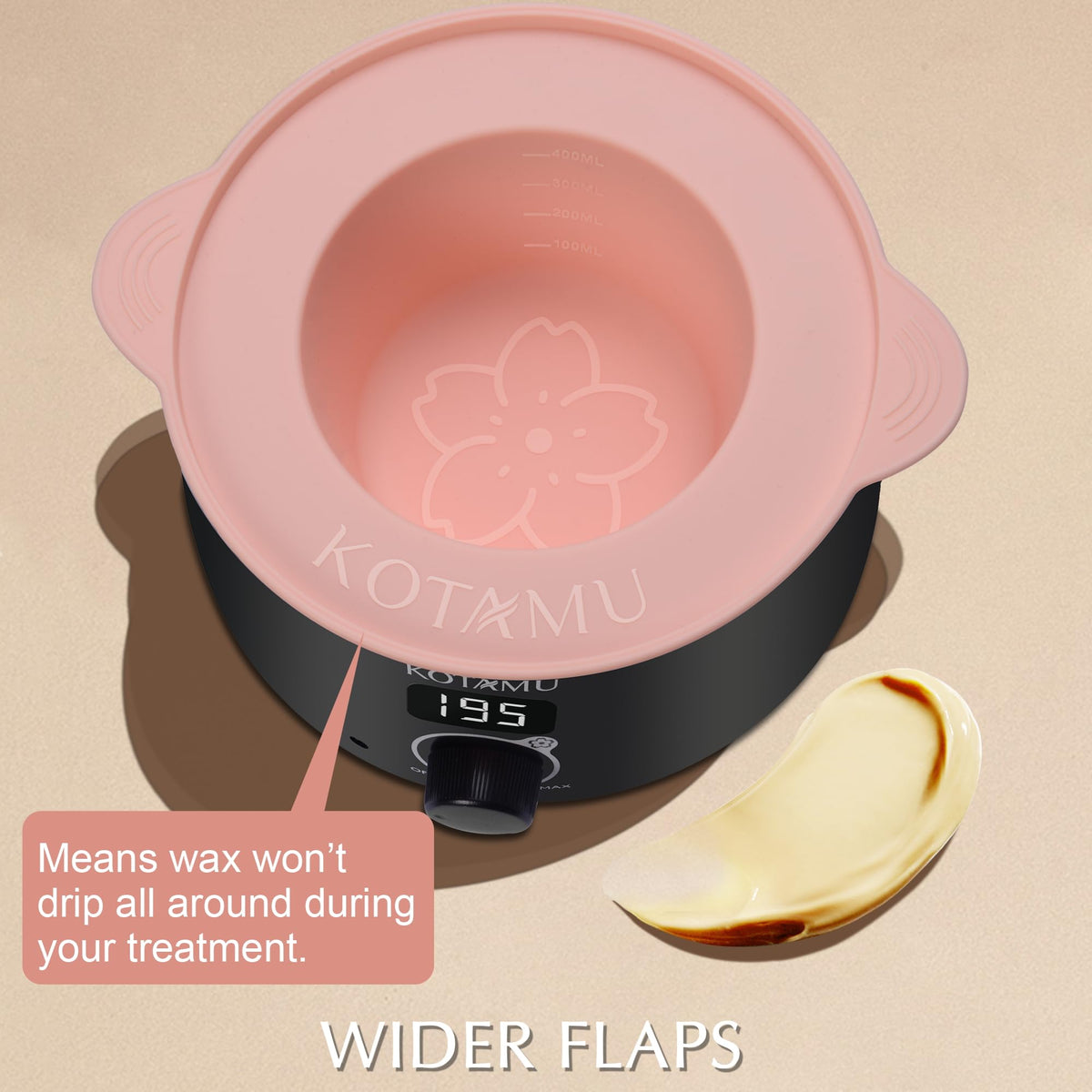 KOTAMU wax being applied to leg demonstrating smooth hair removal