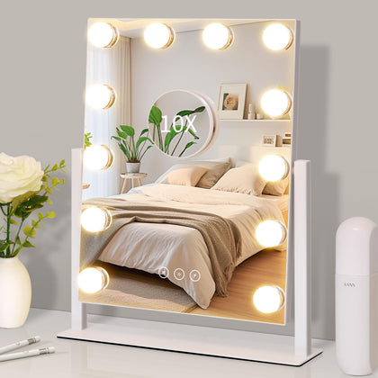 Kotdning front view of white vanity mirror showing full-face illumination benefit