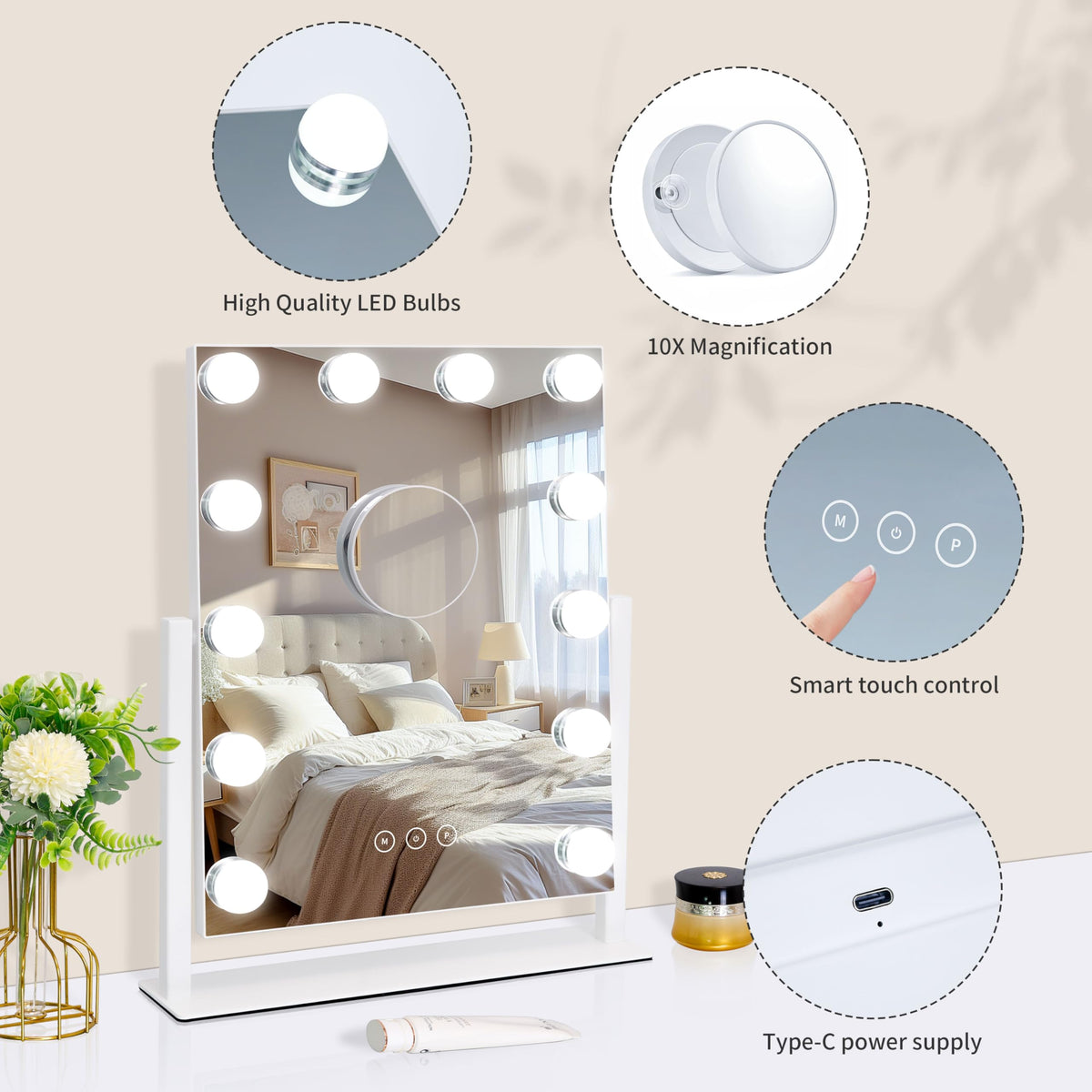 Kotdning mirror rotated 360 degrees to show flexible angle positioning benefit