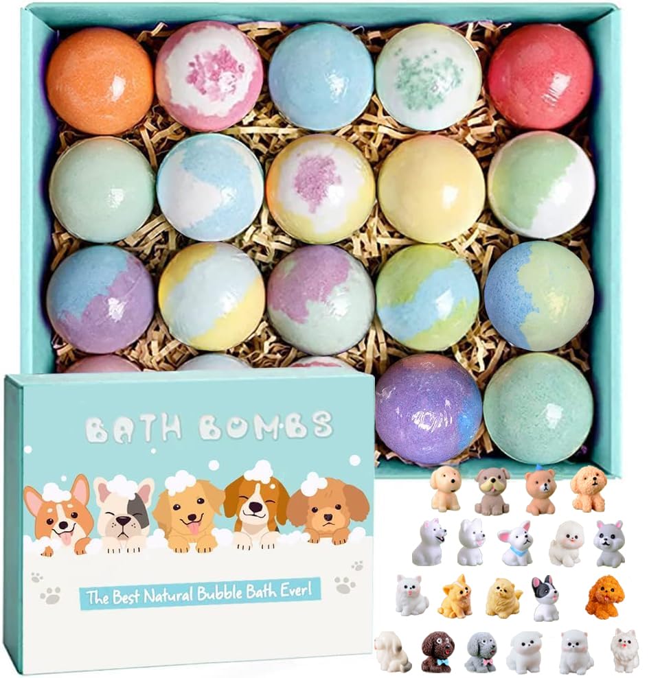 Kottke front packaging displaying 20 colorful kids bath bombs with surprise toys