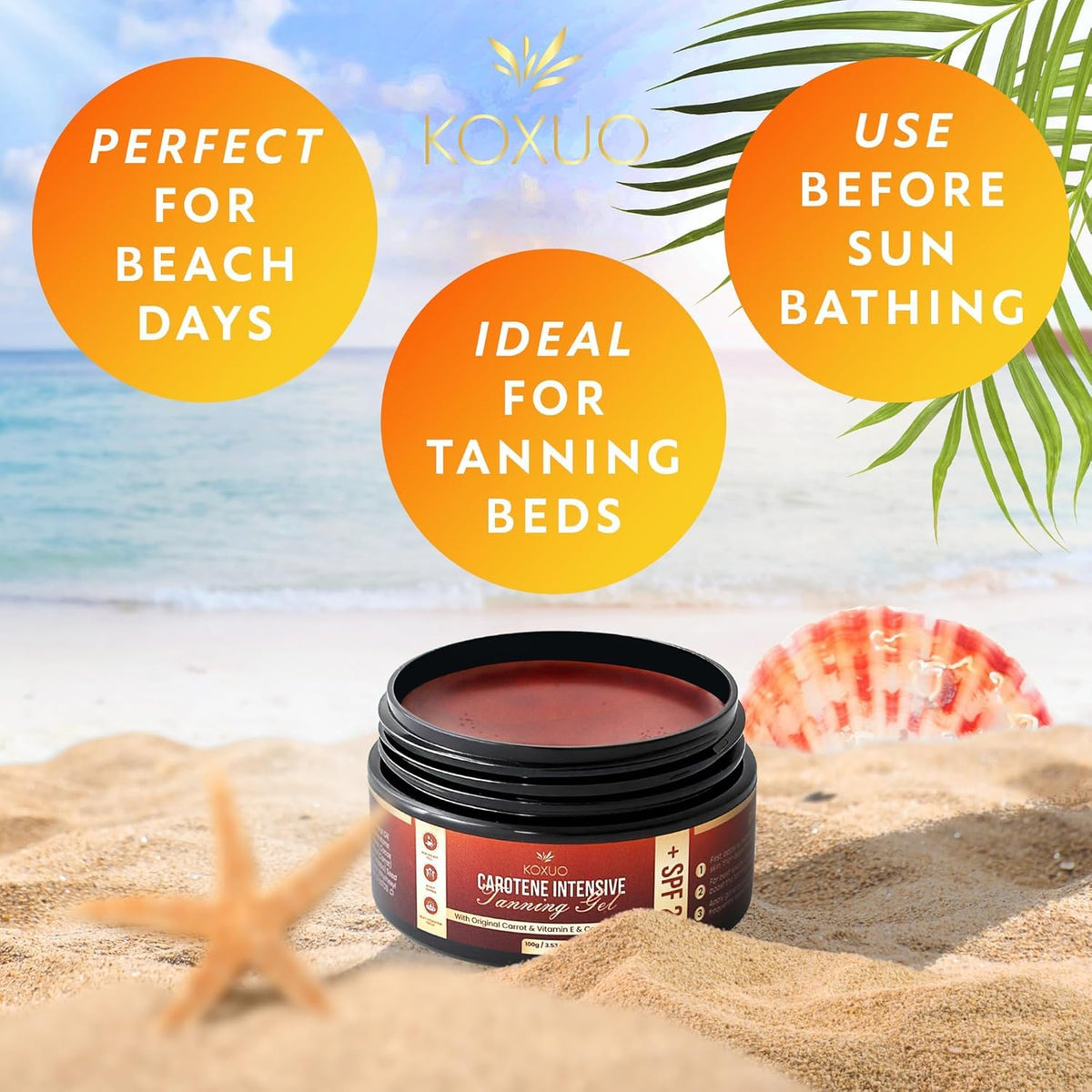 KOXUO applied on skin at beach demonstrating deeper natural tan results