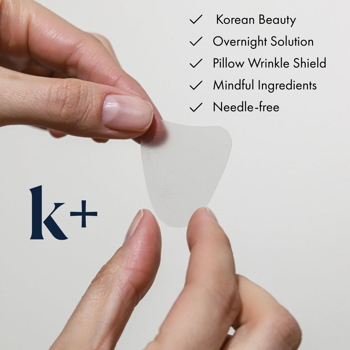 KPLUS patches applied to forehead demonstrating overnight protection and smoothing