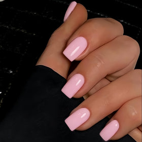 KQueenest front packaging showing 30 baby pink press-on nails for quick manicures