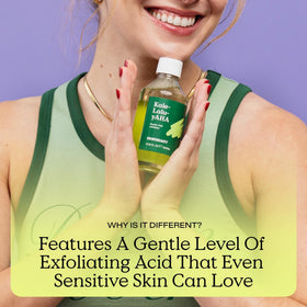 KraveBeauty bottle beside kale leaves showing botanical green blend benefits