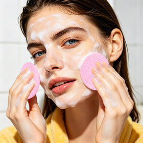 Krgiqn texture close-up displaying porous softness for mild exfoliation benefit