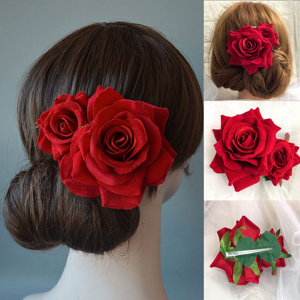 Kriccio red rose hair comb front view showing vibrant color and style benefit