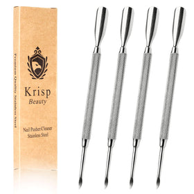 Krisp Beauty front view of four stainless steel tools in protective pouch showing neat storage benefit