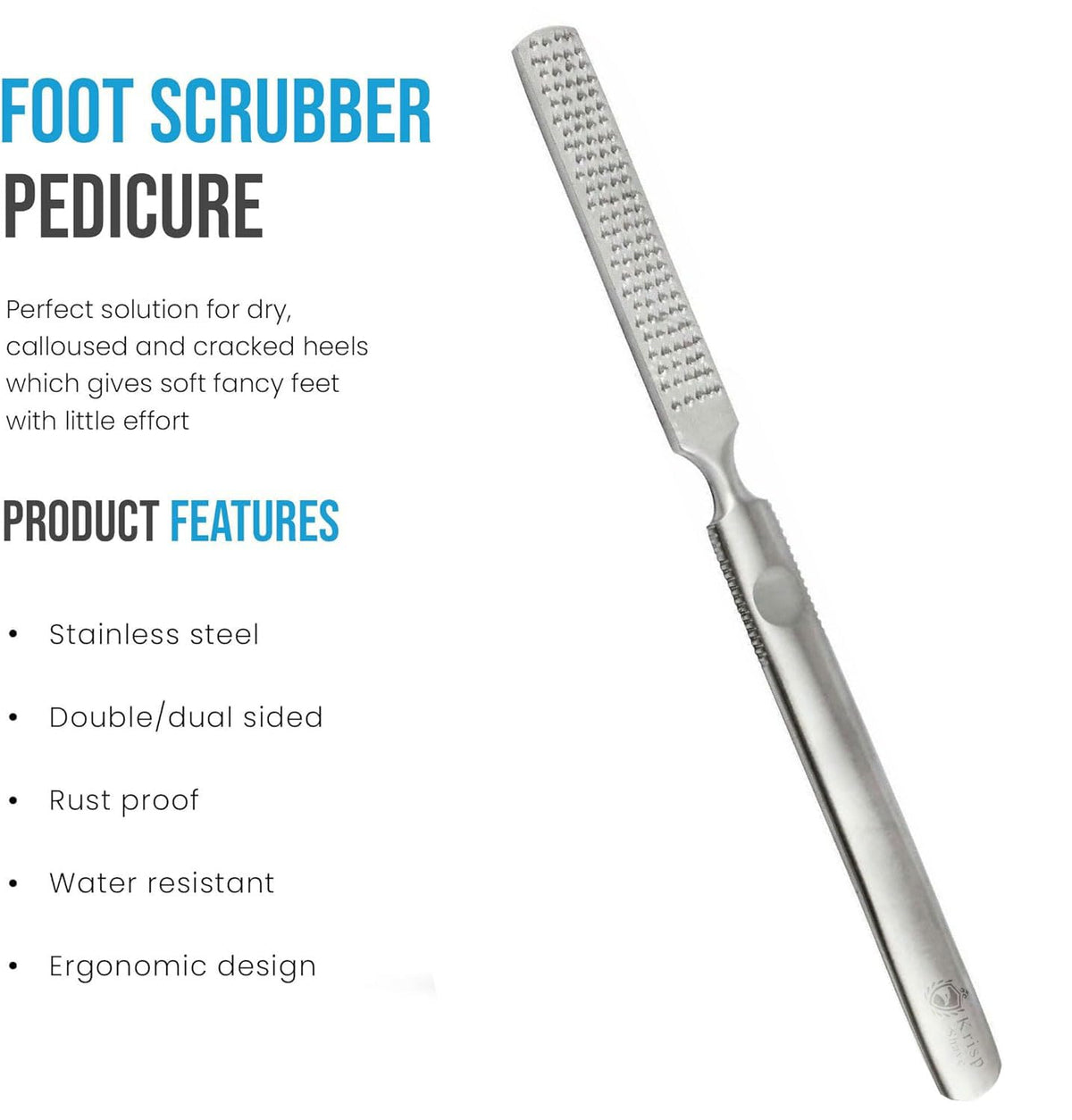Krisp Beauty rasp being used in shower demonstrating wet-use safety and convenience