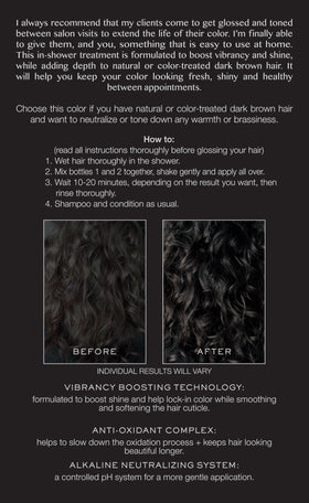 Kristin Ess gloss applied in-shower on wet hair for instant tone and shine benefit