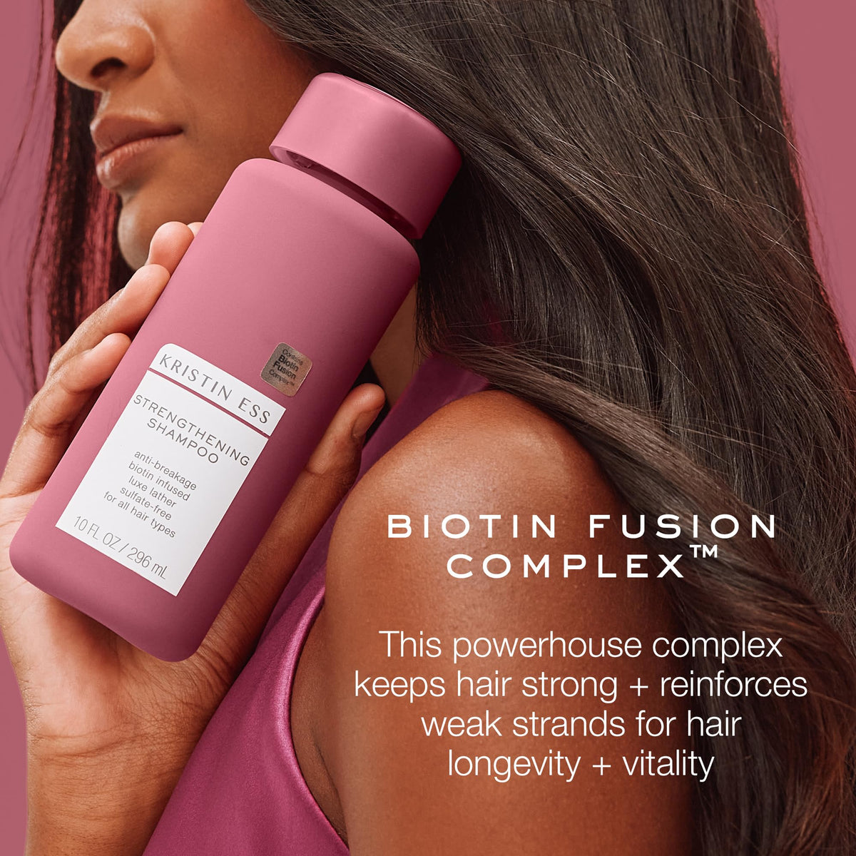 Kristin Ess ingredient label closeup highlighting biotin and amino acids benefits