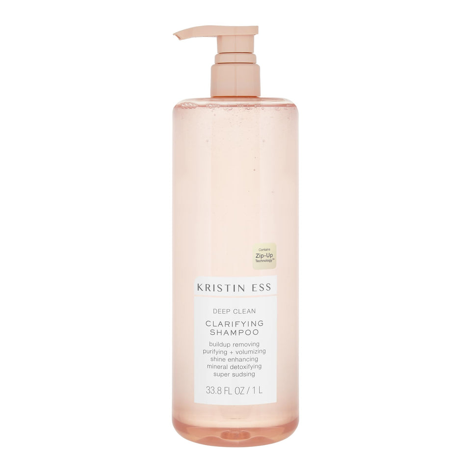 Kristin Ess front bottle image showing clarifying shampoo and benefit of deep clean