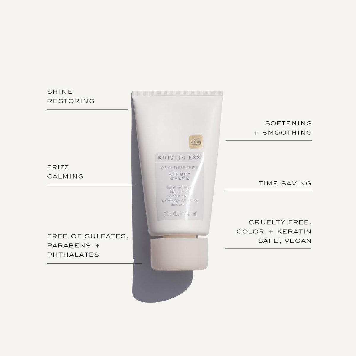Kristin Ess texture close-up illustrating creamy weightless formula benefit