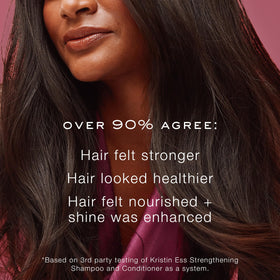 Kristin Ess label closeup displaying biotin and amino acids benefit