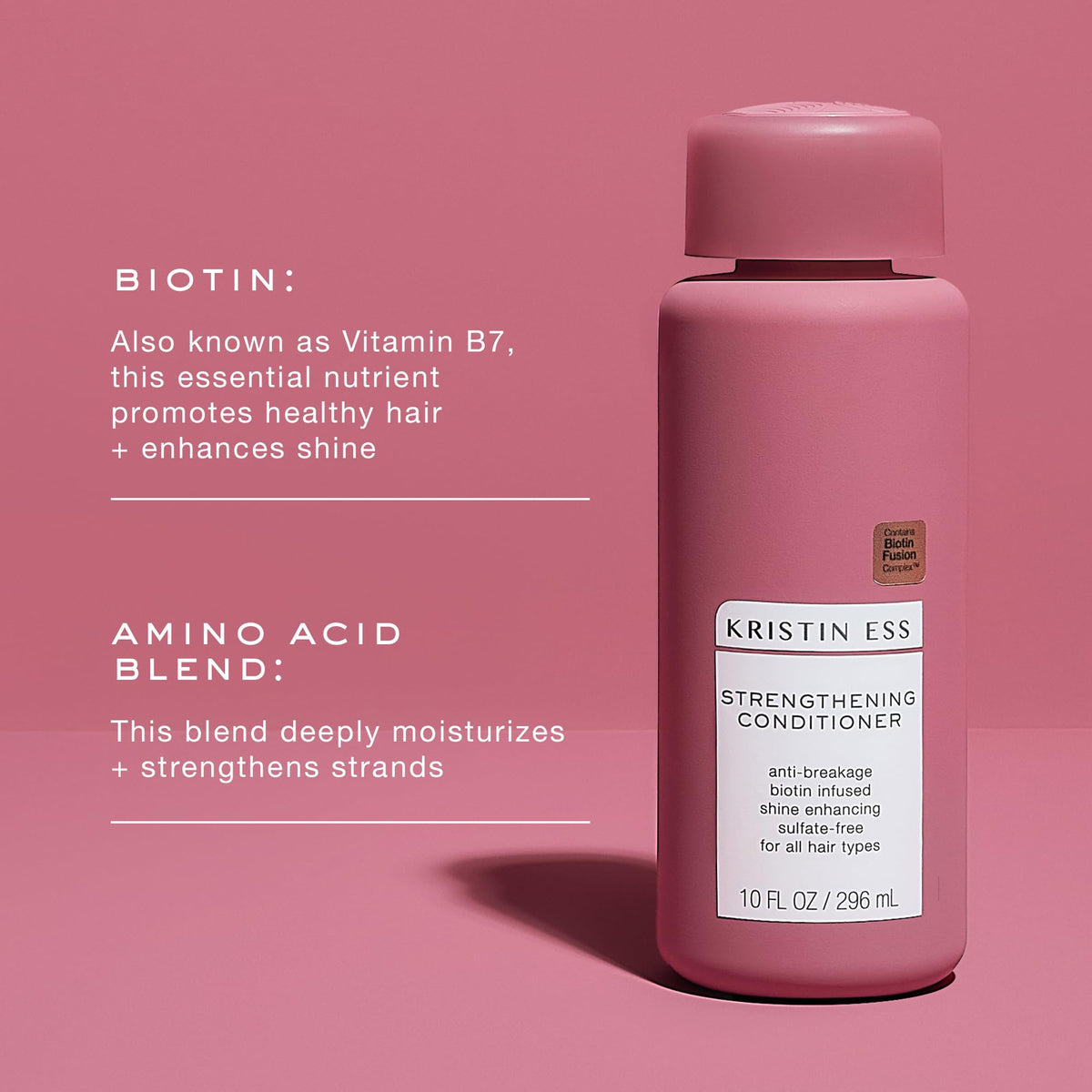 Kristin Ess pump application on palm showing easy-to-dispense conditioning benefits