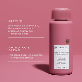 Kristin Ess pump application on palm showing easy-to-dispense conditioning benefits