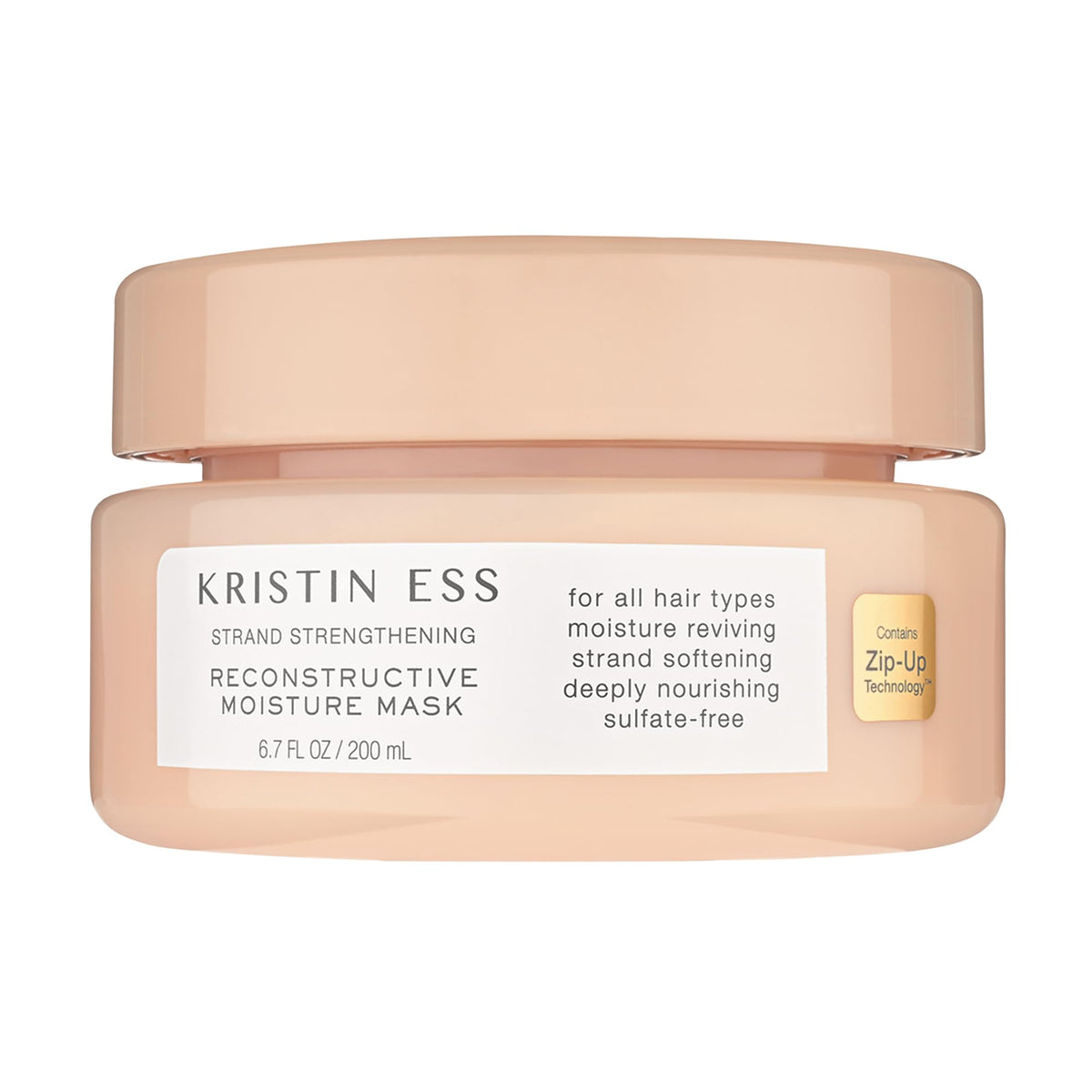 Kristin Ess front packaging showing mask jar and branding, highlights hydrating benefits