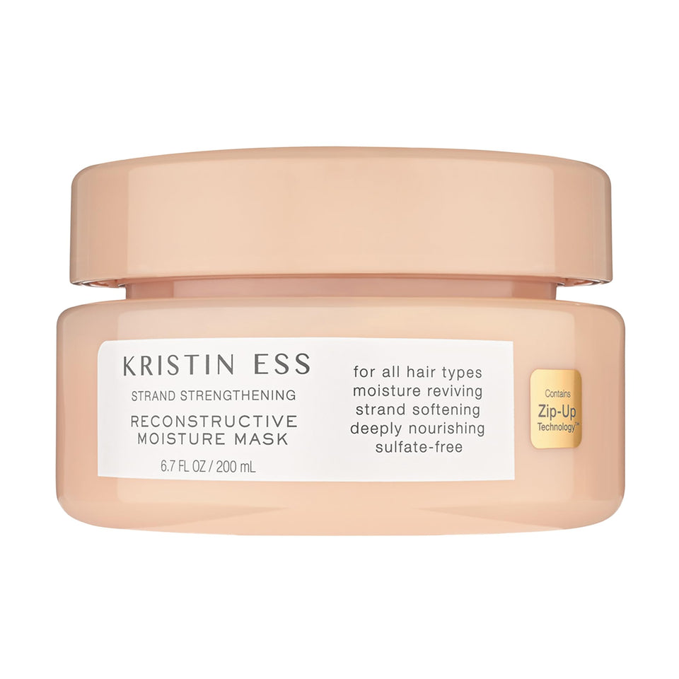 Kristin Ess front packaging showing mask jar and branding, highlights hydrating benefits