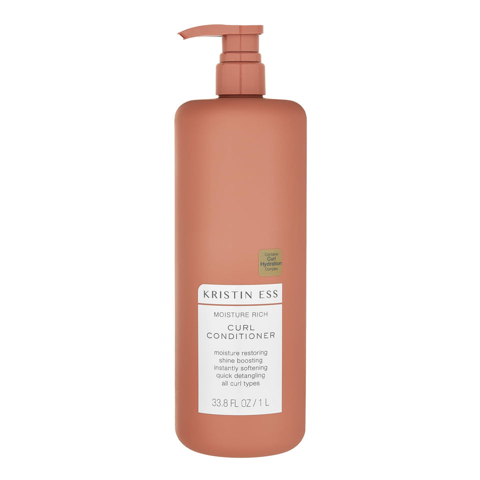 Kristin Ess front packaging of moisture rich curl conditioner shows product information and size
