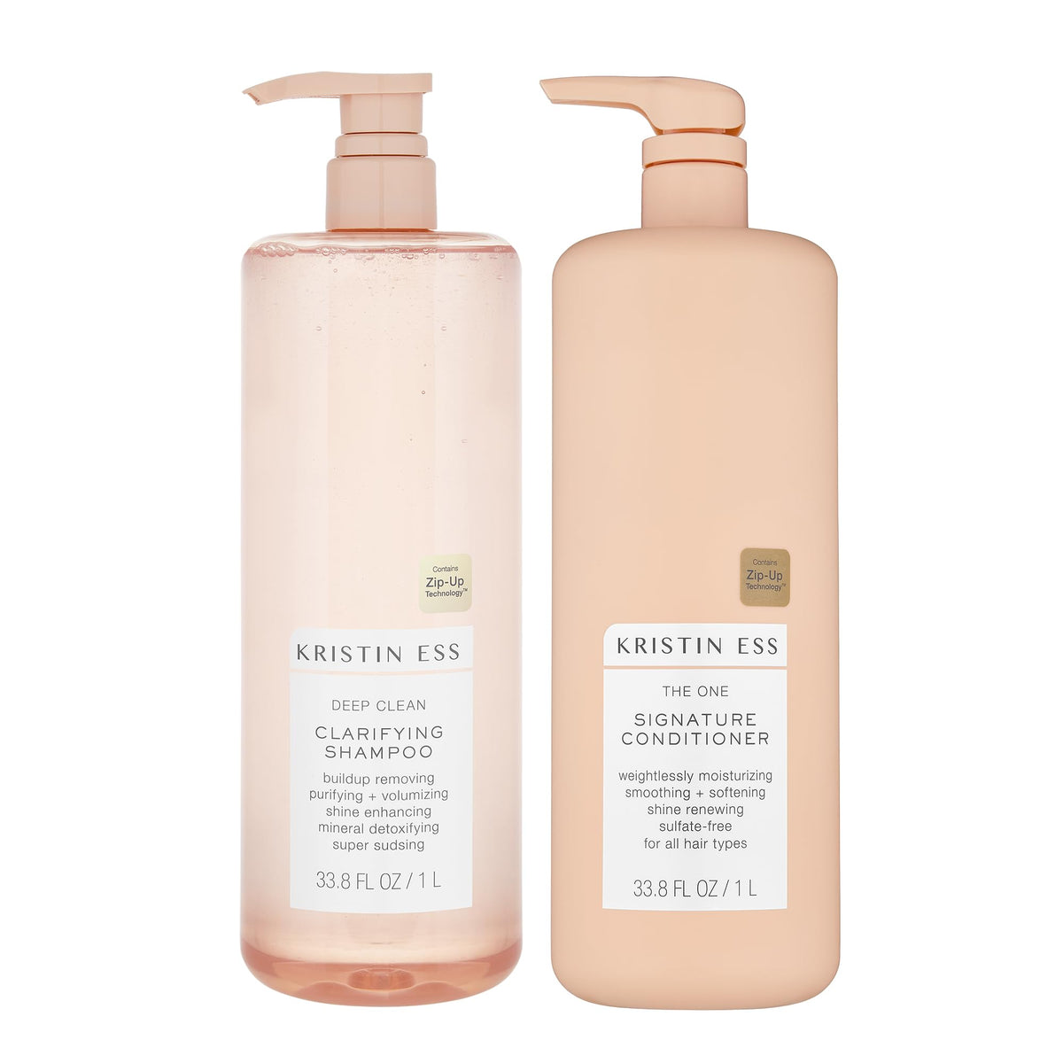 Kristin Ess front packaging showing shampoo and conditioner for long-lasting use