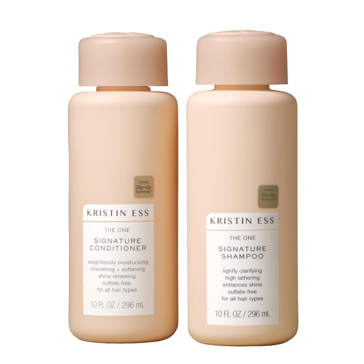 Kristin Ess front packaging showing shampoo and conditioner, professional salon results