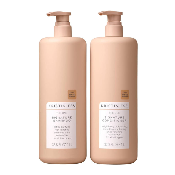 Kristin Ess front packaging showing both pump bottles and pear fragrance benefit