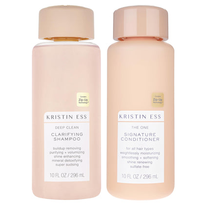 Kristin Ess front packaging showing set cleanses and hydrates hair