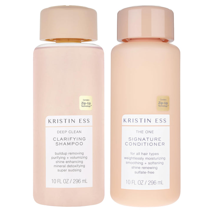 Kristin Ess front packaging showing set cleanses and hydrates hair