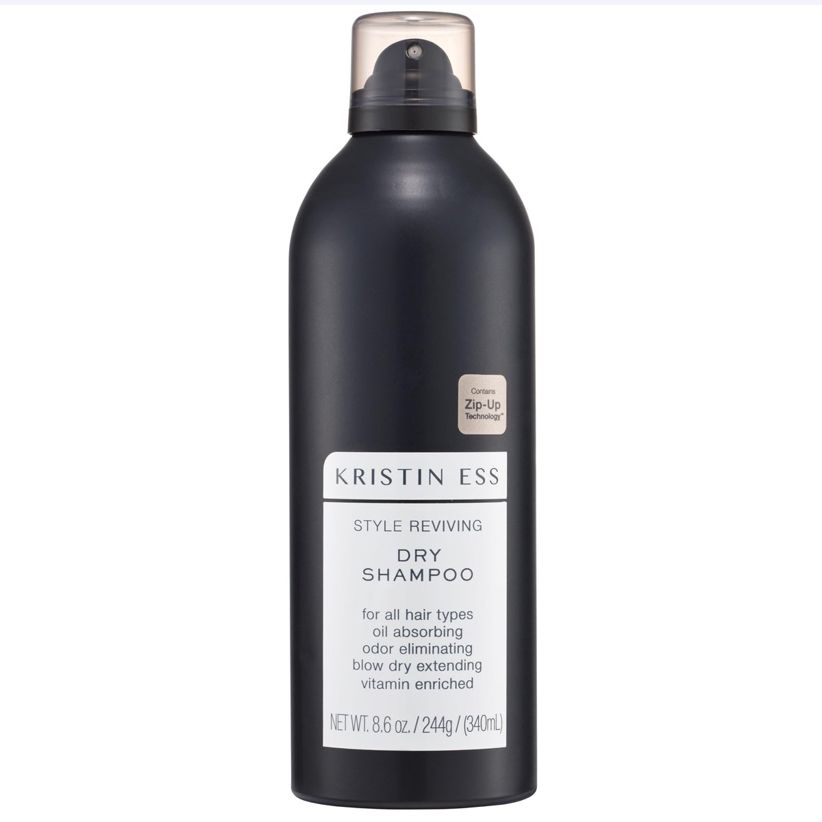 Kristin Ess jumbo dry shampoo front packaging showing product benefits