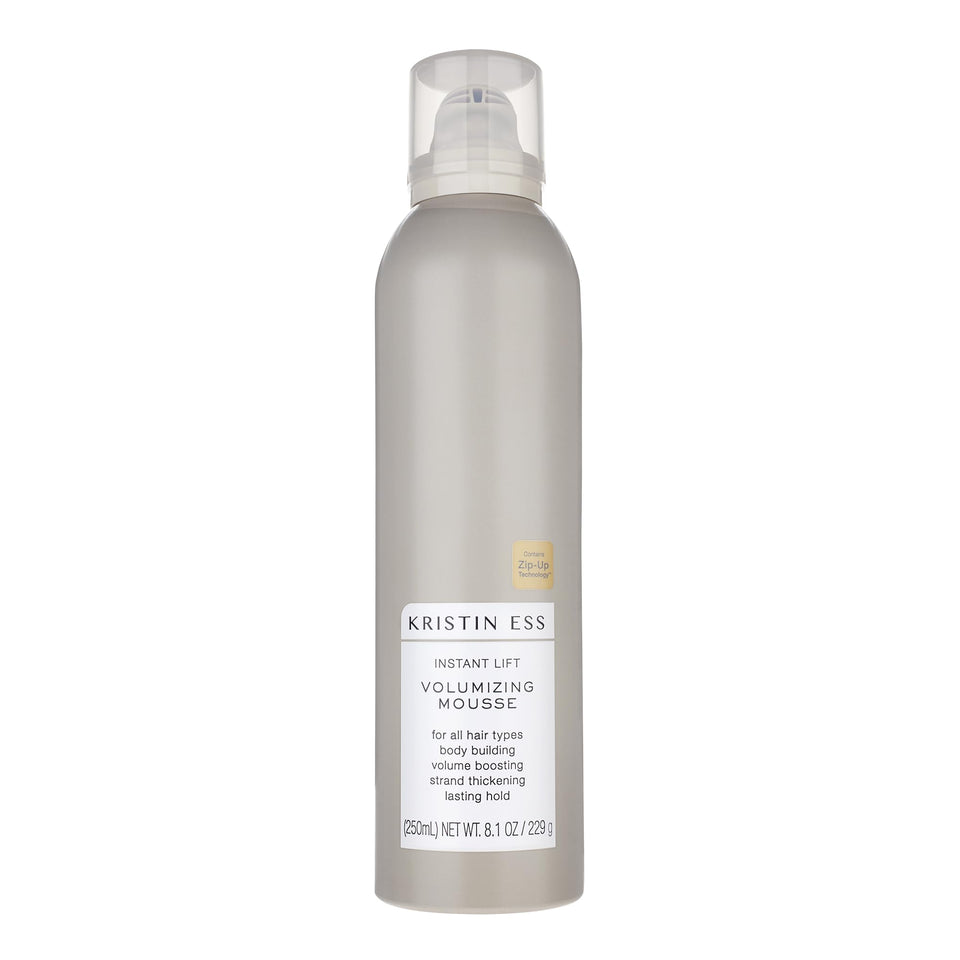 Kristin Ess bottle front view showing volumizing mousse and benefits
