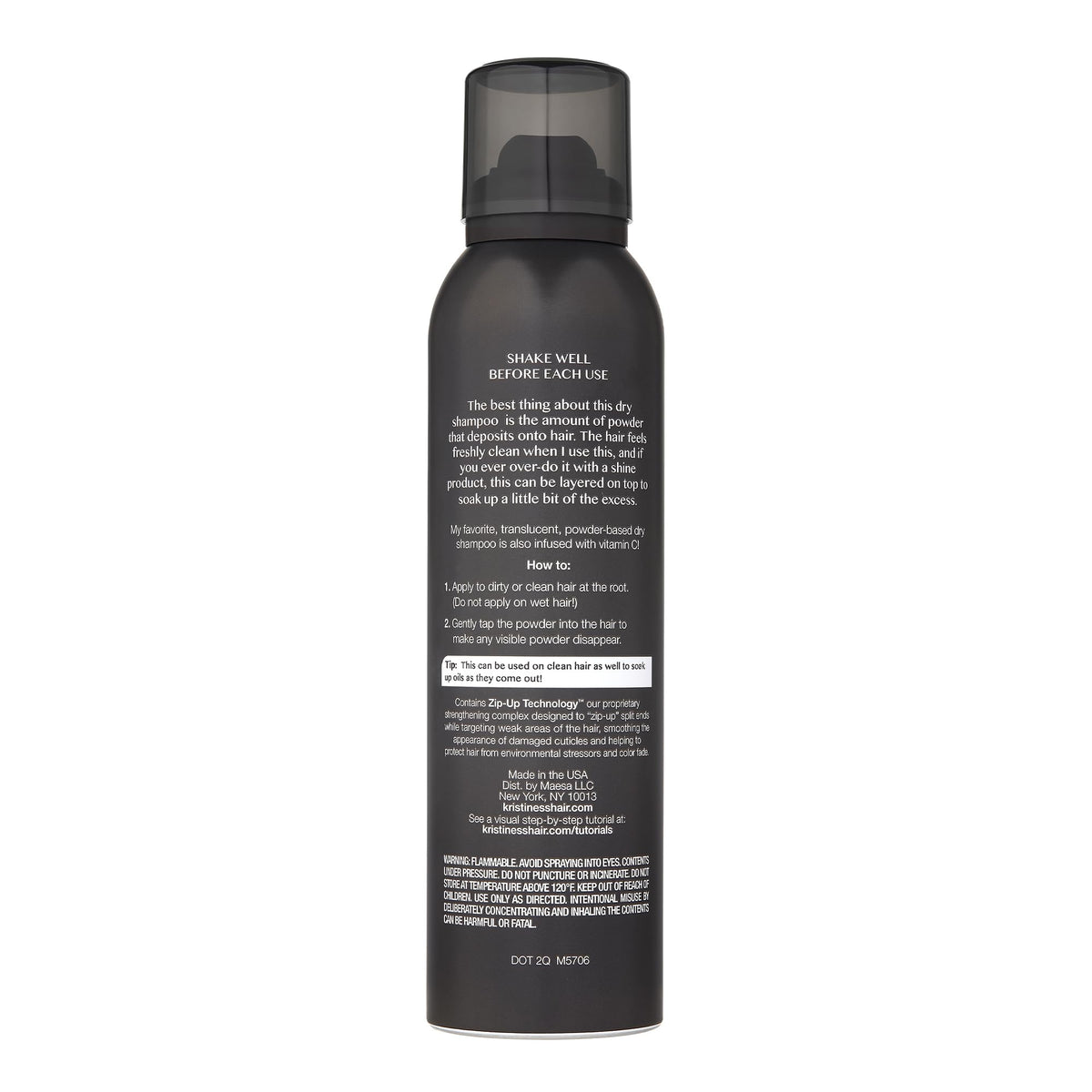 Kristin Ess label highlighting Zip-Up Technology for smoother-looking hair