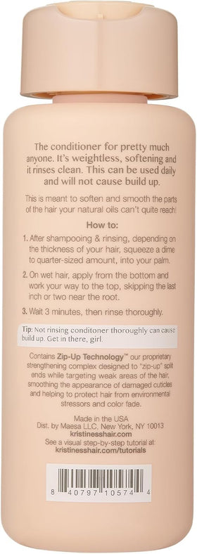 Kristin Ess pump and label detail highlighting product name and benefits