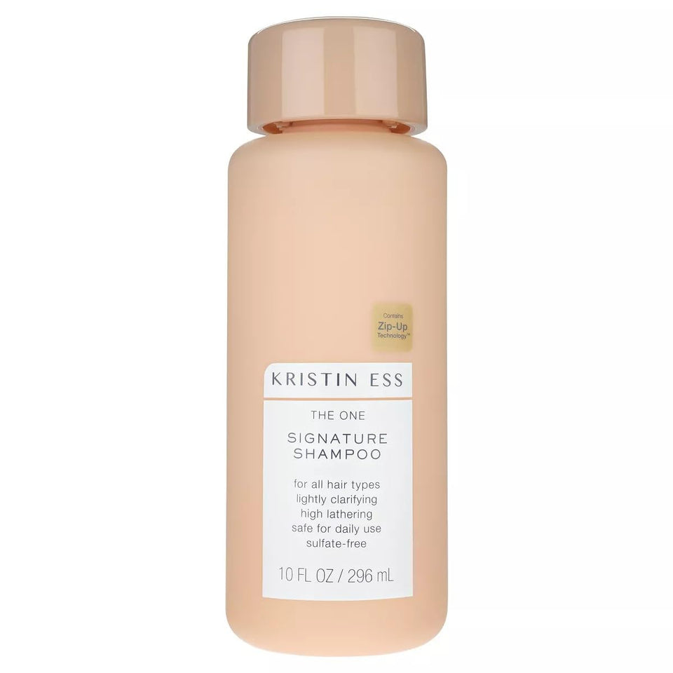 Kristin Ess shampoo front packaging showing bottle and benefit of moisture