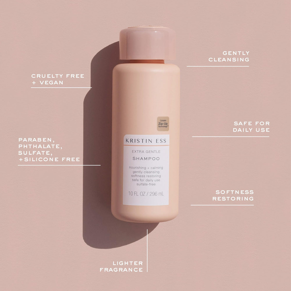 Kristin Ess shampoo in palm showing correct amount and size reference