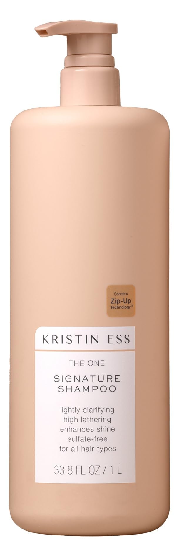 Kristin Ess front packaging showing 33.8 fl oz bottle and clear branding benefit: long-lasting supply