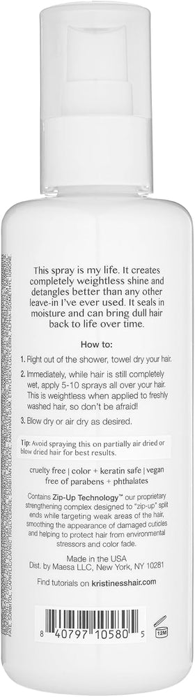 Kristin Ess spray nozzle closeup demonstrating fine mist for even product distribution