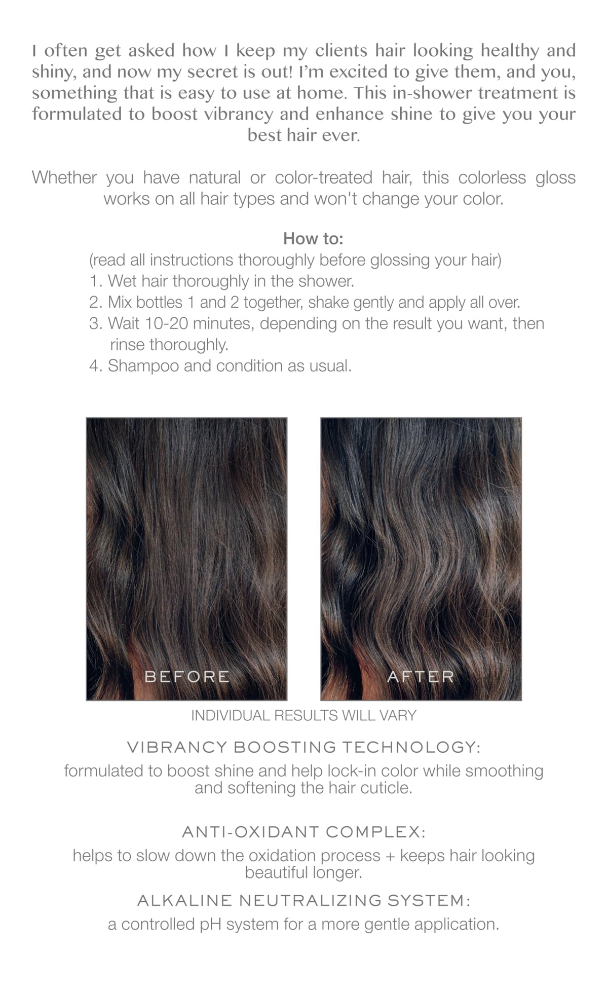 Kristin Ess clear gloss texture close-up showing lightweight conditioning