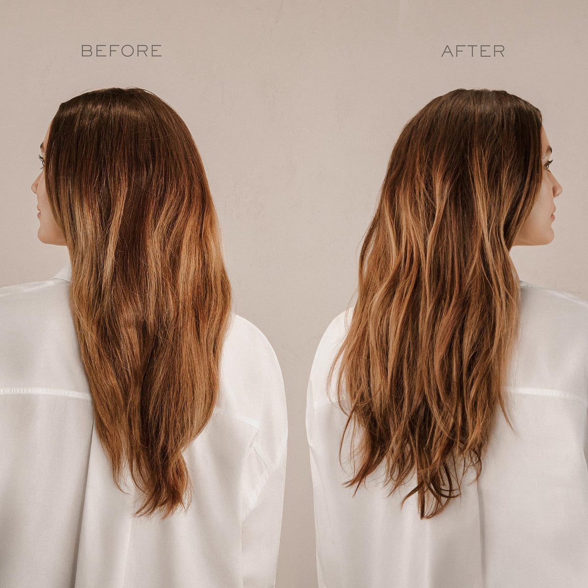 Kristin Ess being sprayed on wavy hair to create tousled texture