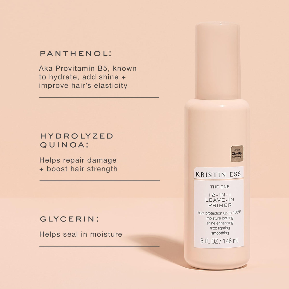 Kristin Ess texture on hair strands showing lightweight finish and shine
