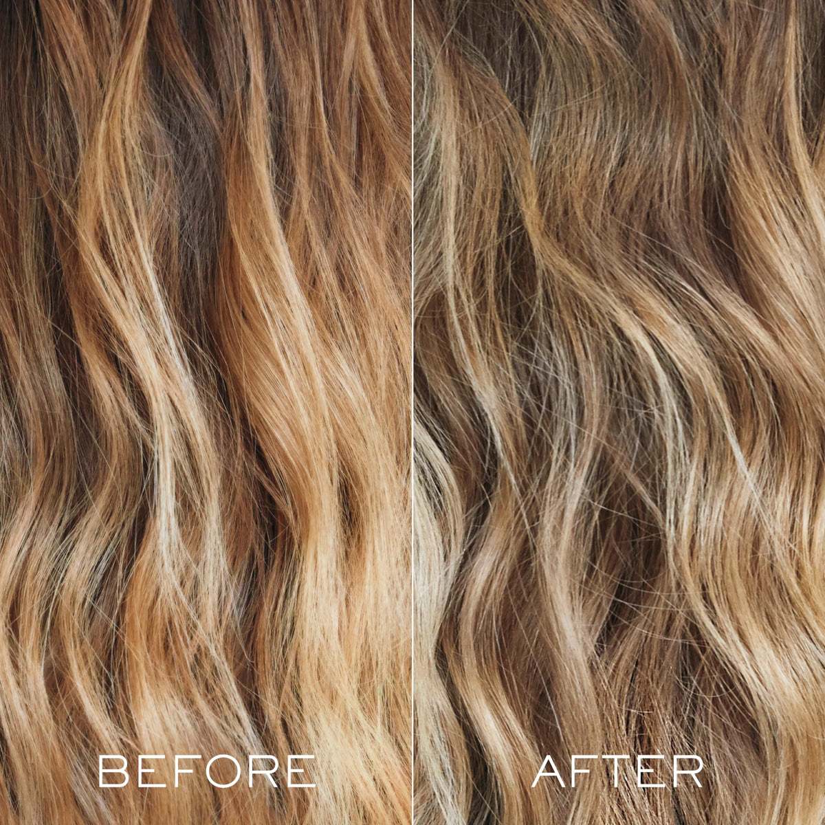 Kristin Ess before and after comparison showing reduced brassiness